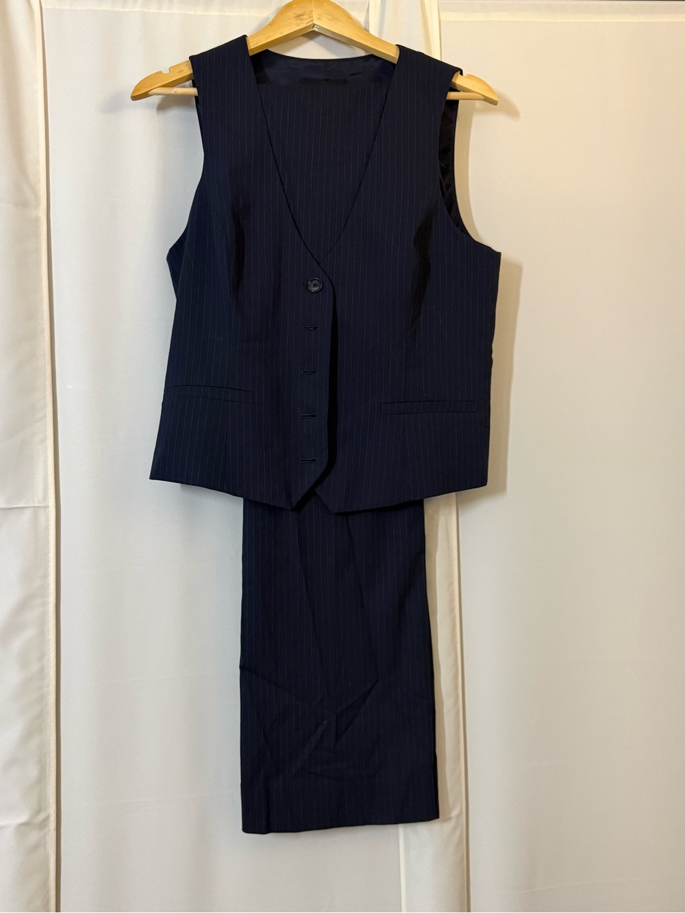 Banana Republic Navy Pinstriped Vest and Pants Set
